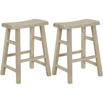 eHemco Heavy-Duty Solid Wood Saddle Seat Kitchen Counter Height Barstools, 24 Inches, Set of 2