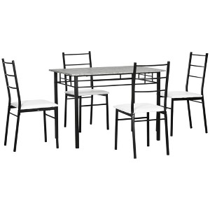 HOMCOM Kitchen Table and Chairs for 4, Modern Dining Table Set with Padded Sponge Cushion Chairs and Marble Textures Dining Table, Light gray, Black - 1 of 4