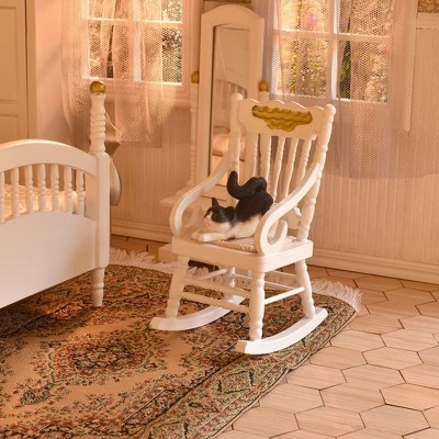 Etokfoks 1/12 Scale Victorian Dollhouse Bedroom Furniture Set White Gold 7 Piece Colonial Brewster Style Bed Mirror Chair Rug — фото 6