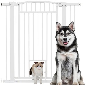 PawHut Dog Gate, 30"-41" Extra Wide Walk Through Pet Gate w/ Cat Door, 3-Inch & 5.5-Inch Extension Kits, Pressure Mounted - 1 of 4
