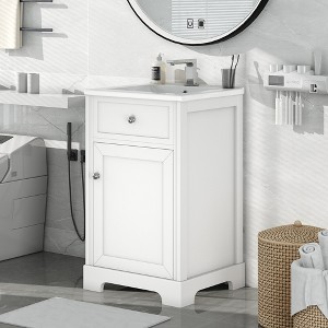 ALEXOUN 20-inch Solid Wood Bathroom Vanity Set with Ceramic Sink,Free Standing Bathroom Vanity Cabinet with Soft Closing Door and Storage Rack - 1 of 4