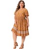 Agnes Orinda Women's Plus Size V Neck Short Sleeve Midi Boho Floral Smock Waist Outfits A Line Dresses - 3 of 4