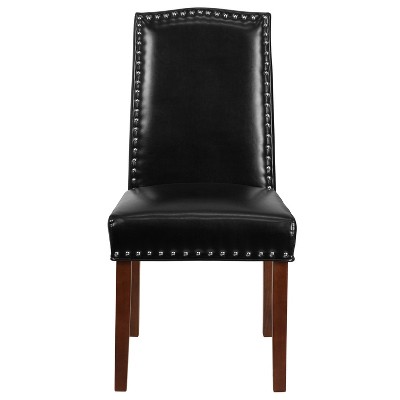 Black LeatherSoft Parsons Side Chair with Nailhead Trim