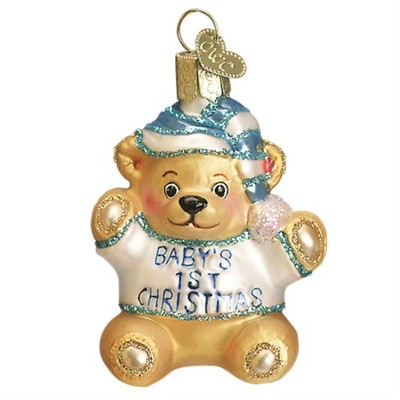 Old World Christmas Blown Glass Ornament for Christmas Tree, Baby Boy's First Teddy Bear