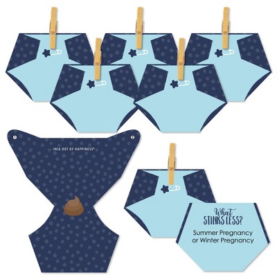 Big Dot of Happiness Baby Boy - Blue Baby Shower Conversation Starter - 2-in-1 Dirty Diaper Game - Set of 24