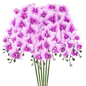 Unique Bargains Artificial Orchid Flowers Nine-headed Large Faux Phalaenopsis Silk Bouquets Real Touch 37 Inch - 1 of 4