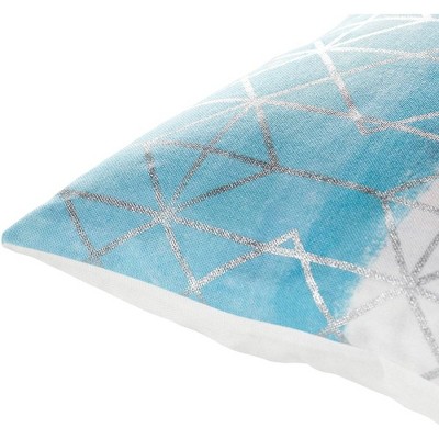 Modern Square Accent Pillow with Gray and Blue Geometric Design