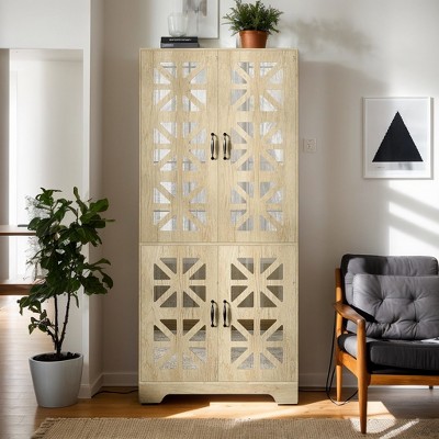 Hommoo 5-Tier Freestanding Shoe Cabinet with 4 Mirrored Doors