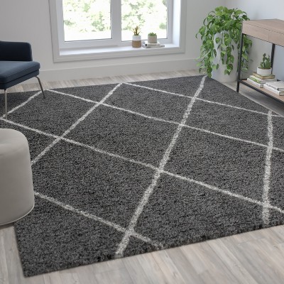 8' x 10' Gray and Ivory Trellis Shag Area Rug