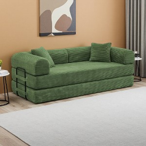 77.9" Corduroy Convertible Sofa Bed with Folding Mattress - 1 of 4