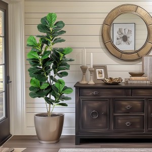 Artificial Tree,Faux Fiddle Leaf Fig Tree,4ft Tall Ficus Tree Artificial for Home Decor,Fake Lyrata Fig Plants Green Tree with Pot for Indoor Outdoor - 1 of 4