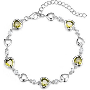 Five Heart Birthstone Tennis Bracelet, 925 Sterling Silver with Adjustable Extender, Anniversary Birthday Gift for Wife - 1 of 4