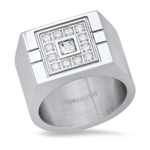 Steeltime Men's stainless steel and simulated diamonds rectangular ring - 1 of 4