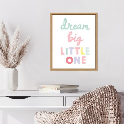 Dream Big Little One Pastel Typography Canvas Art with Natural Maple Frame