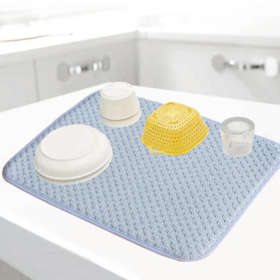 LunaLulinlk 2 Pcs Dish Drying Mats,Absorbent Microfiber Drainer Mat,Large Size 24×17" Pads (Blue）
