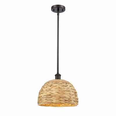 Innovations Lighting Woven Ratan 1 - Light Pendant in  Oiled Brass