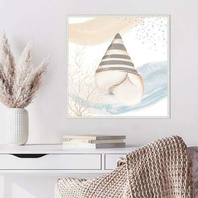 Sylvie Beaded White Framed Coastal Canvas Art Print