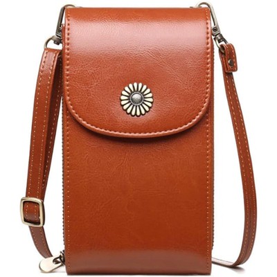 FATMOON Women Fashion Florets Crossbody Bag Vertical Phone Bags Cow Leather Purse Genuine Leather Shoulder Bag