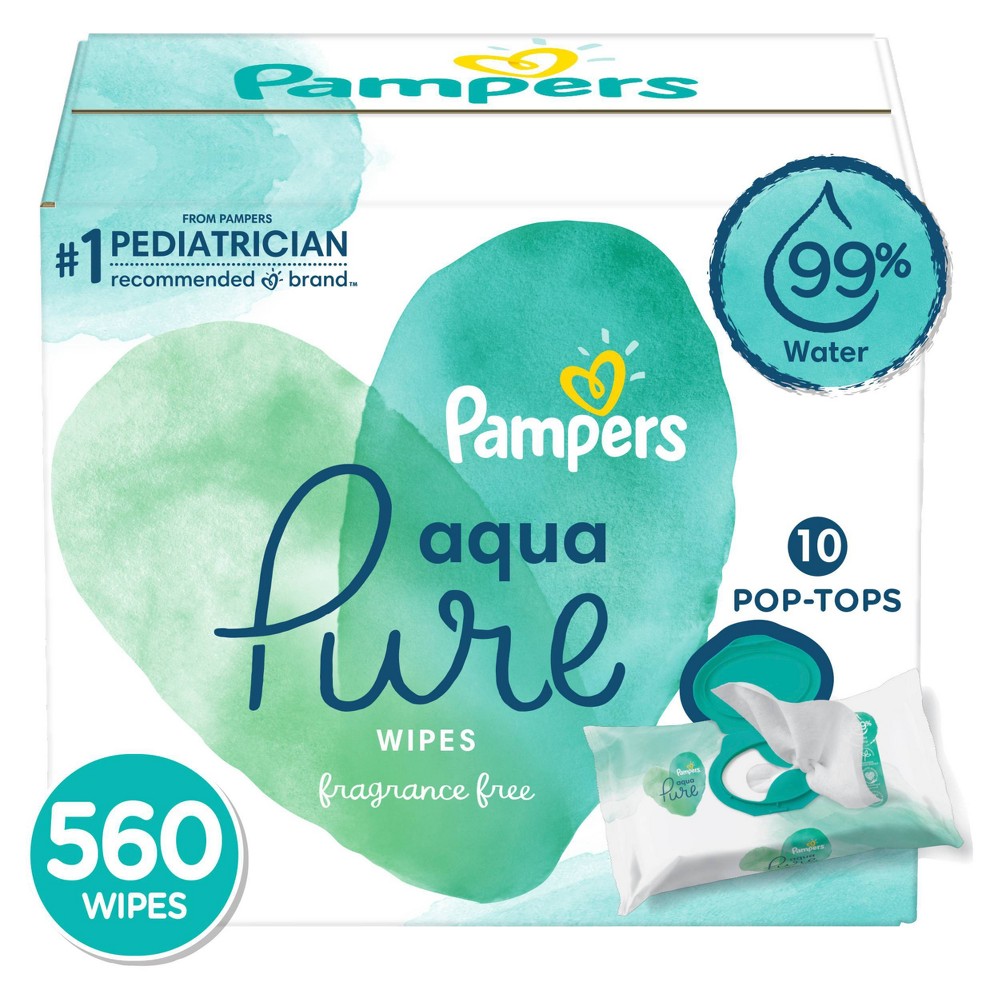 Pampers Aqua Pure Sensitive Baby Wipes 10X Pop-Top 560 Count
