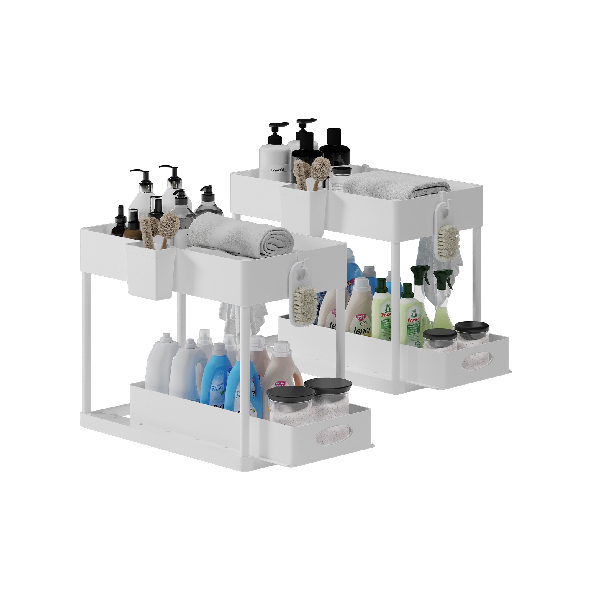 StorageBud 2-Tier Sliding Under Sink Organizer - White - 2 Pack