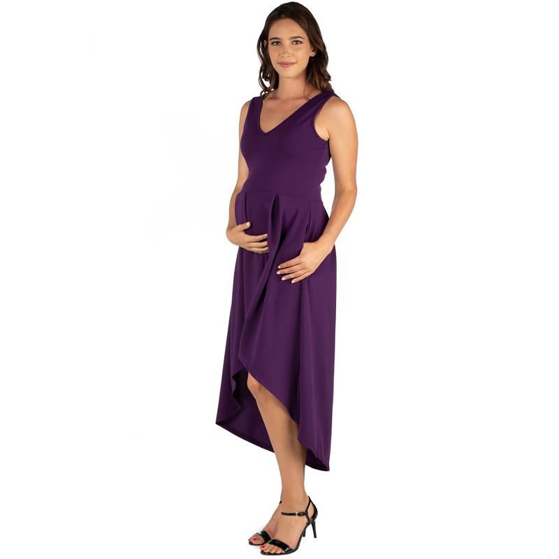 24seven Comfort Apparel Sleeveless Fit N Flare High Low Maternity Dress, 3 of 6