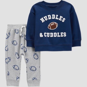 Carter's Just One You® Baby Boys' 2pc Gameday Cuddles Sweatshirt & Jogger Pants Set - Navy Blue - 1 of 3