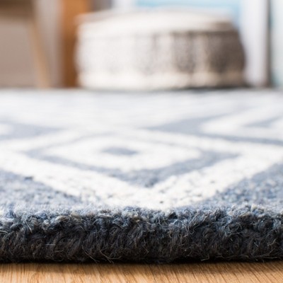 Navy Blue Hand-Tufted Wool Round Area Rug