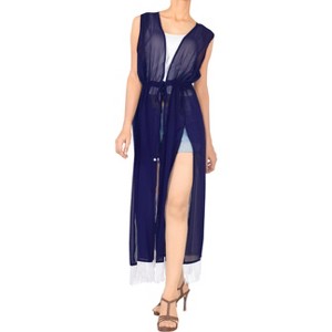 LA LEELA Women's Summer Open Front Lightweight Vacation Beachwear Long Bathing Suit Duster Holiday Swimwear Cardigan - 1 of 4
