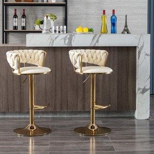 TiramisuBest Set of 2 Velvet Bar Stools with Chrome Footrest & Base, Swivel Height Adjustable Mechanical Lift, Golden Legs, Modern Navy - 1 of 4
