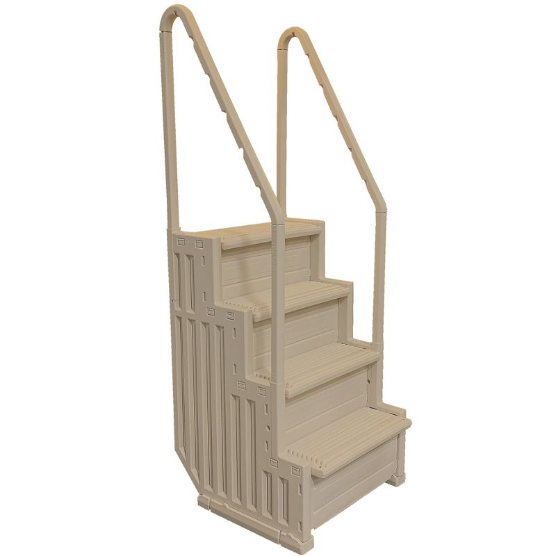 Confer Plastics In-Pool 4 Step Ladder, Stair Entry System w/ 2 Handrails for Flat Bottom Above Ground Swimming Pool, Snap Together Assembly, Warm Gray, 1 of 7