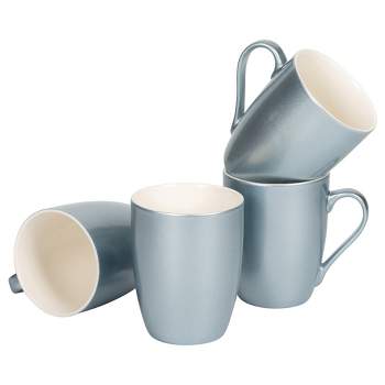 Elanze Designs Frosted Blue Metallic Finish 10 Oz. New Bone China Coffee Cup Mug Set of 4