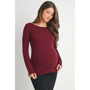 Hello Miz Women's Scoop Neck Long Sleeve Ribbed Maternity Top - 1 of 4
