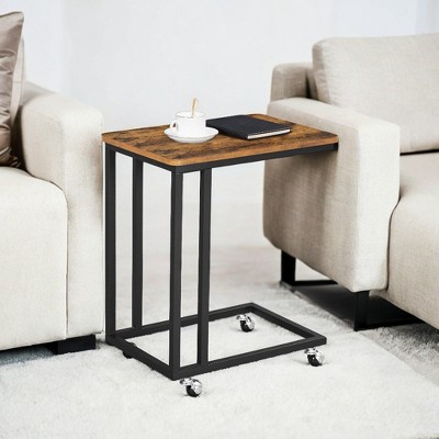 C Shaped End Table TV Tray End Table, C Shaped TV Tray With Metal Frame Rolling Casters TV Tables For Living Room For Eating Bed Table Tray