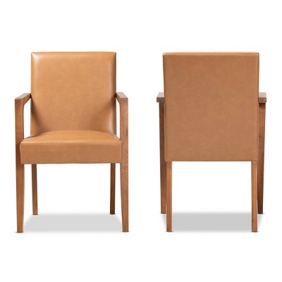 Andrea Mid-Century Tan Faux Leather and Walnut Accent Chair
