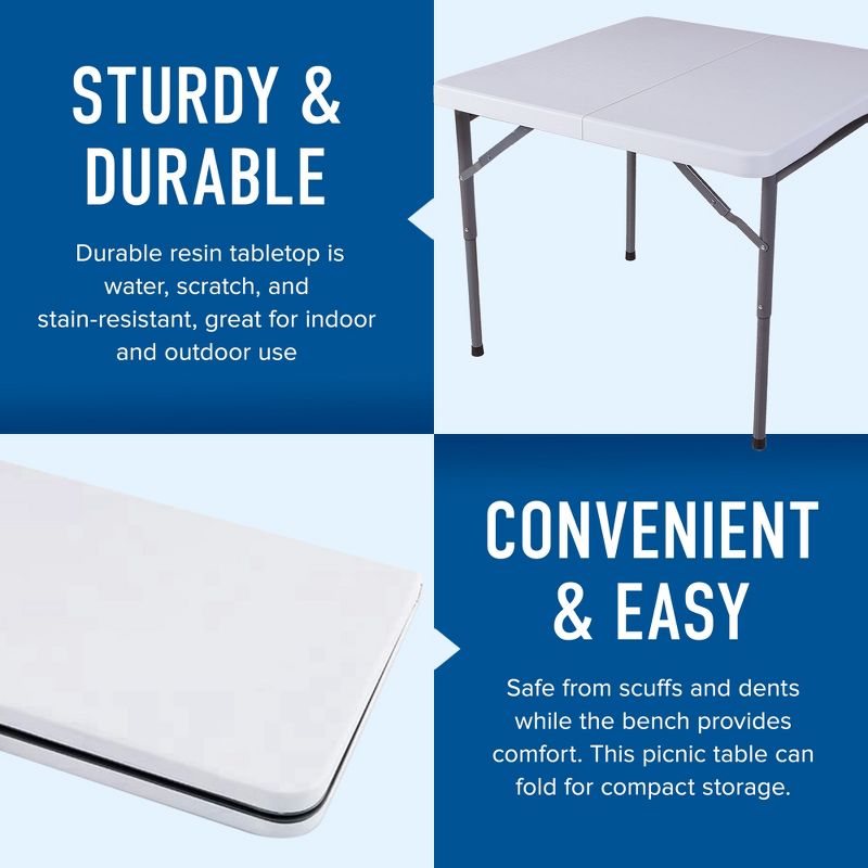 Plastic Development 844FIH Steel Frame Foldable 34-inch Vinyl Card Table for Outdoor & Indoor Dining or Entertainment, White, 2 of 5