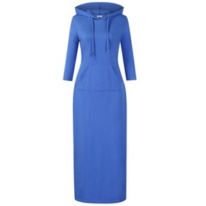 BLUEMING Womens 3/4 Long Sleeve Maxi Hoodie Dress Casual Pocket Slim Pullover Sweater Dress Travel Outfits - 1 of 3