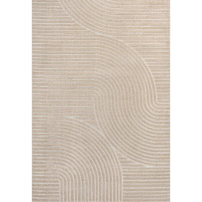 High-Low Geometric Beige and Cream 4' x 6' Synthetic Area Rug