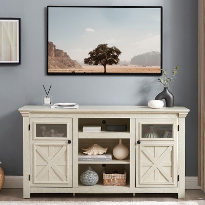 LIVAREEmlen 2 Doors Cabinet Farmhouse Cabinet,Farmhouse TV Stand Barn Design,Modern Farmhouse TV Media Stand,White