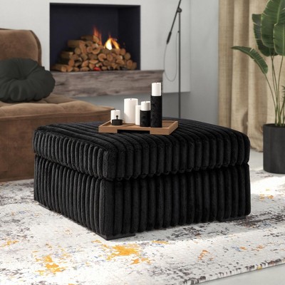 Roundhill Furniture Solenne Oversized Ottoman with Jumbo Corduroy Upholstery Black