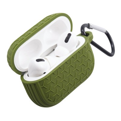 Insten Case Compatible with AirPods Pro - Honeycomb Textured Pattern Silicone Skin Cover with Keychain, Army Green