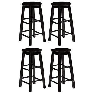PJ Wood Classic Round Seat 29" Tall Kitchen Counter Stools for Homes, Dining Spaces, and Bars with Backless Seats & 4 Square Legs, Black (Set of 4) - 1 of 4