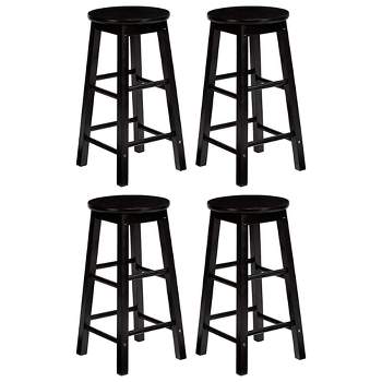 PJ Wood Classic Round Seat 29" Tall Kitchen Counter Stools for Homes, Dining Spaces, and Bars with Backless Seats & 4 Square Legs, Black (Set of 4)