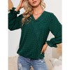 Whizmax Women's Casual Lace Pom Poms Blouses Long Sleeve V Neck Chiffon Shirts Tops Dark green S - 3 of 4