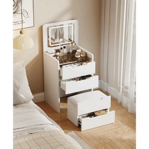 APRILSOUL 3 in 1 Vanity Desk with Plip Top Mirror, Small Make Up Vanity Set with Visible Glass Desktop, 3 Drawers, Cushioned Tool - 1 of 4