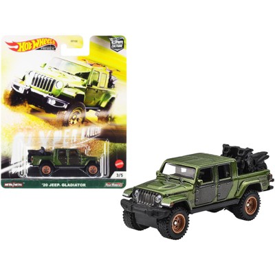 2020 Jeep Gladiator Rubicon Pickup Truck & Two Motorcycles Green Met. & Gray "Hyper Haulers" Diecast Model Car by Hot Wheels