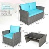 Costway 4PCS Patio Rattan Furniture Set Sofa Table W/Storage Shelf Red\Gray Cushion - 4 of 4