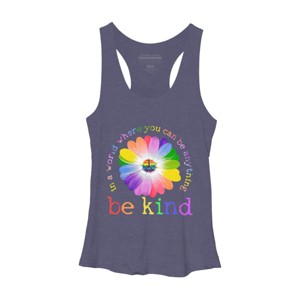 Women's Design By Humans In A World Where You Can Be Anything Be Kind Lgbt By DragonTee Racerback Tank Top - Navy Heather - Small - 1 of 3