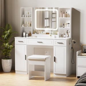Hommpa Makeup Desk Vanity with Charging Station and Storage Shelves White Two Cabinet - 1 of 4