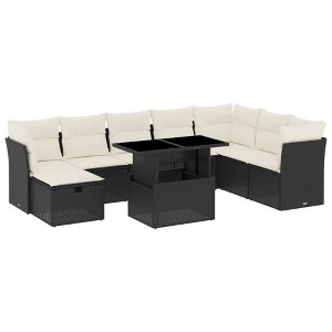 vidaXL 9 Piece Patio Sofa Set with Cushions - Black and Cream without storage - 1 of 4