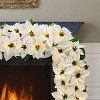 Puleo 6'x12" Pre-Lit Battery-Operated Artificial White Poinsettia Garland - 2 of 4